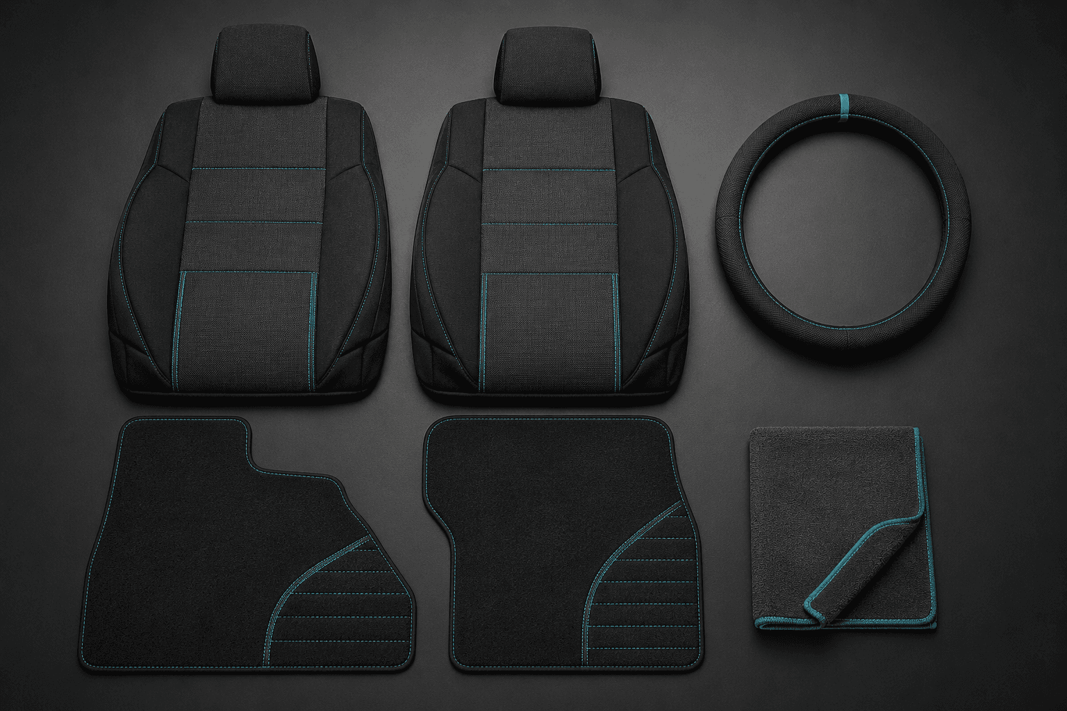 Everyday Cabin Starter Kit — 1 pair of universal seat covers, 1 steering wheel cover