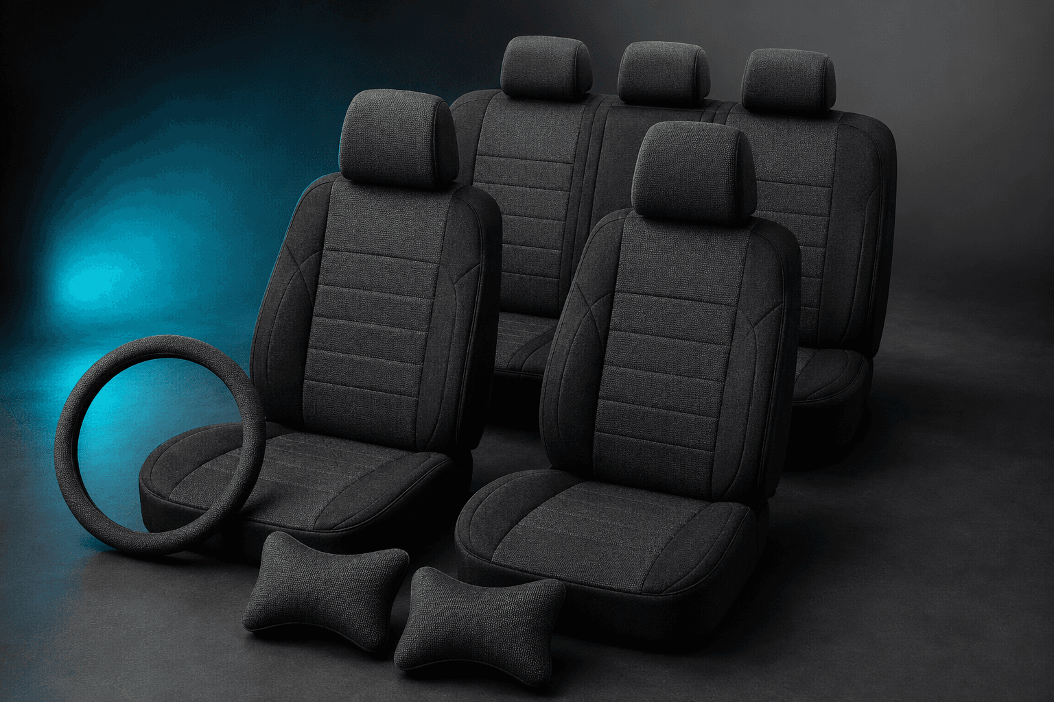 Full Cabin Cover Set — Front and rear seat covers (full set), 1 steering wheel cover