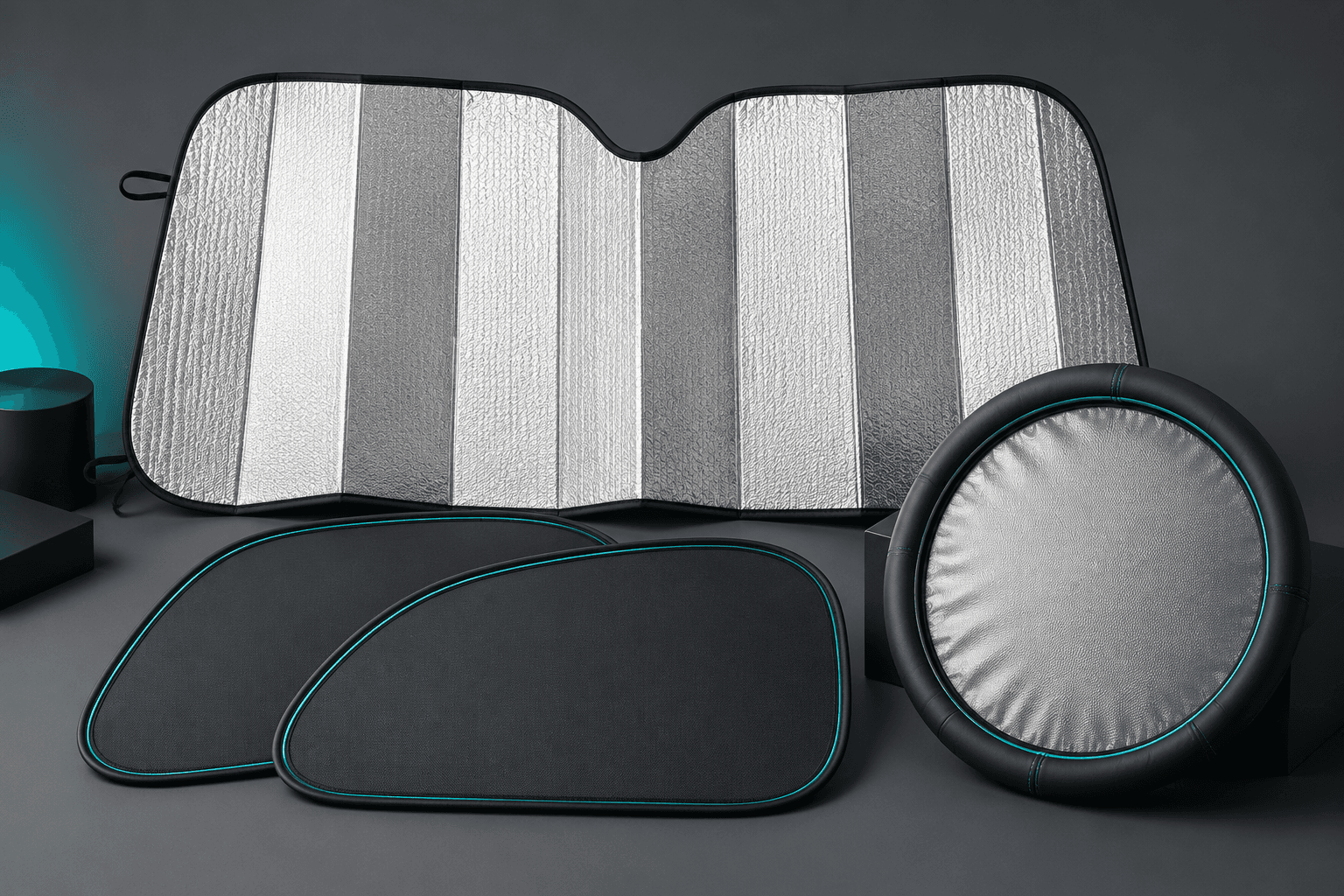 Summer Sunshade Bundle — 1 folding front windshield shade, 2 side window shades